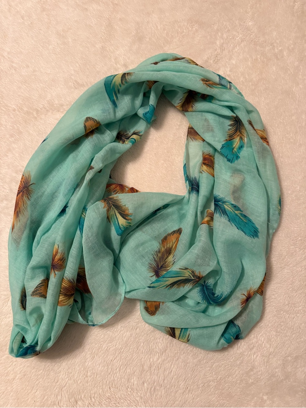 Feather Print Light Teal Infinity Scarf - Women Accessories